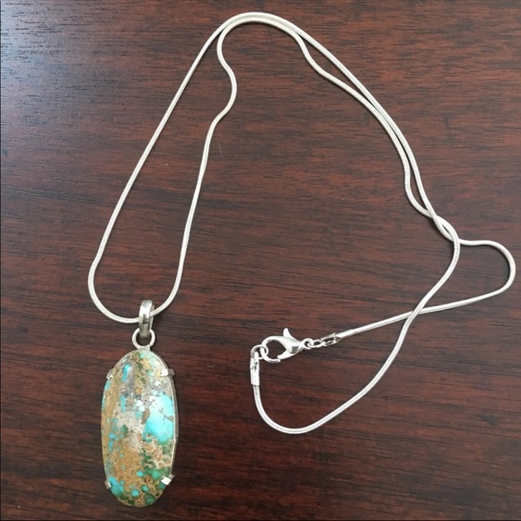 Large natural untreated turquoise 925 sterling silver pendant - Picture 5 of 7